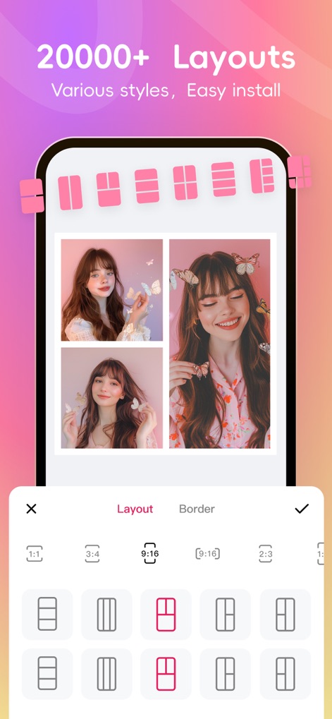 Licowa -Photobooth & Wallpaper - Users can choose from an extensive library of layouts, selecting diverse aspect ratios and grid designs to perfectly compose their visuals.