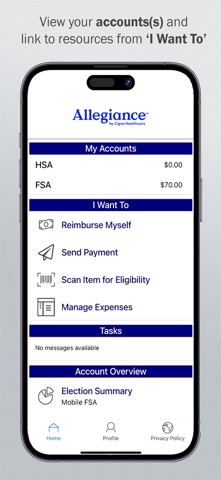 Allegiance FSA HSA HRA iPhone screenshot