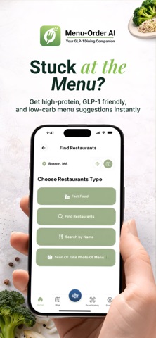Menu Order AI: Find GLP1 Meals iPhone screenshot