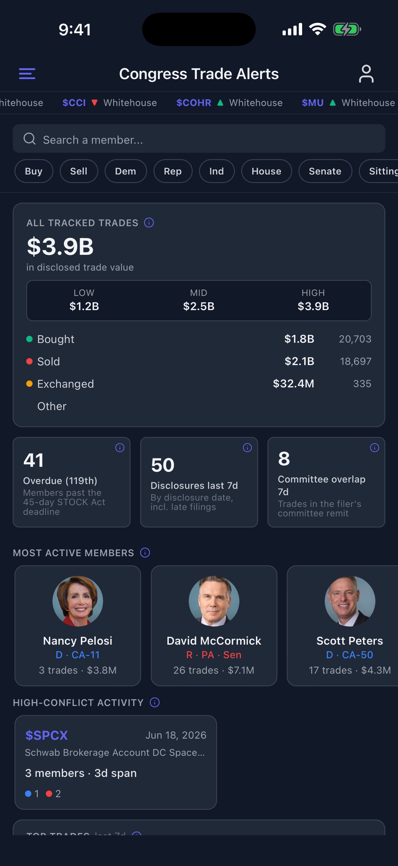 Screenshot 1 of Congress Trade Alerts