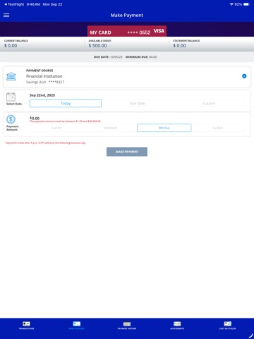 CFCU Visa iPad screenshot