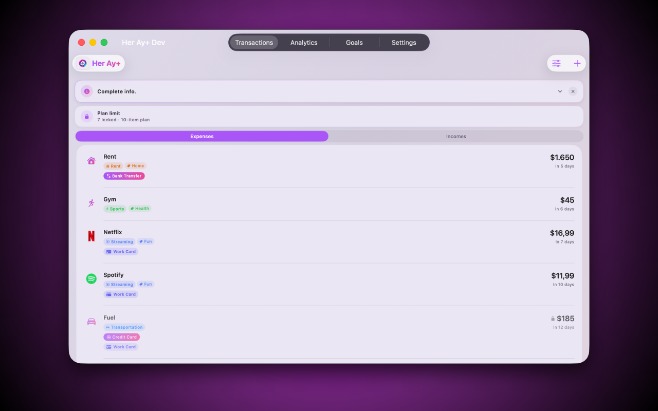 her ay+ | expense tracker