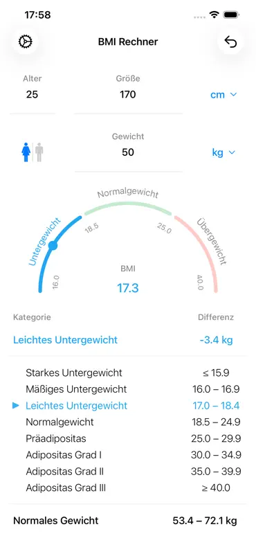BMI Rechner Gewichtskontrolle screenshot 1 of 3
