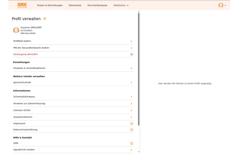Screenshot von DAK EPA Desktop auf dem iPhone 10