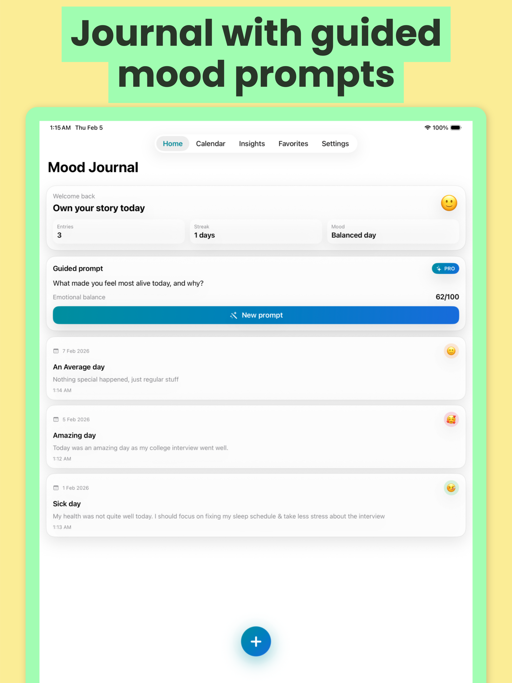 Mood Tracker, Journal - Moods