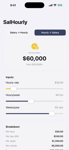SalHourly Rate Converter iPhone screenshot