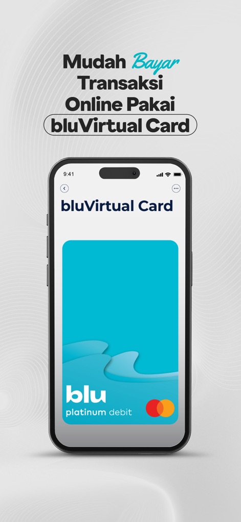 blu by BCA Digital - La aplicación muestra la 'bluVirtual Card', una tarjeta de débito virtual con el logo de Mastercard, diseñada para transacciones en línea seguras y convenientes.