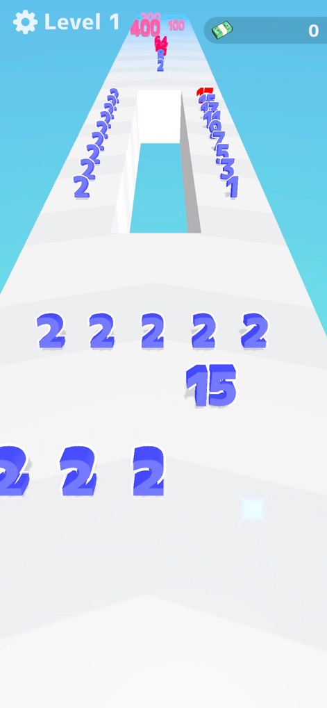 Number Master: Run and merge - Observe the player's evolving number, like '15', navigating path obstacles and strategically merging with other numbers.