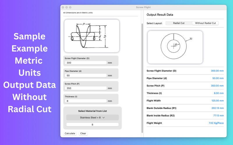 Screw Flight Calc screenshot