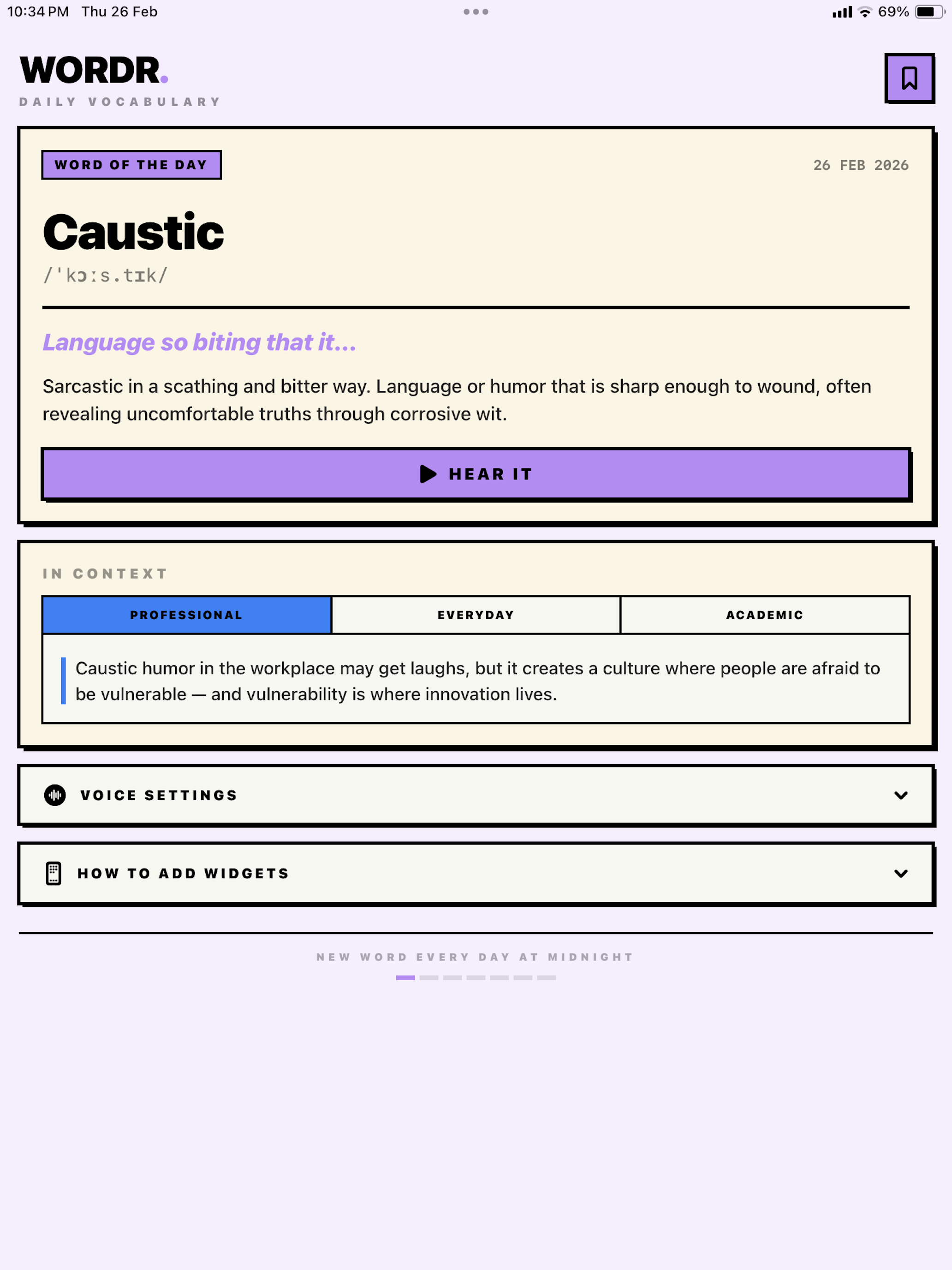 WORDR - Vocabulary Widget