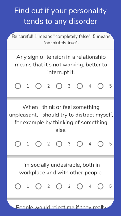 Personality Disorders Test Screenshot