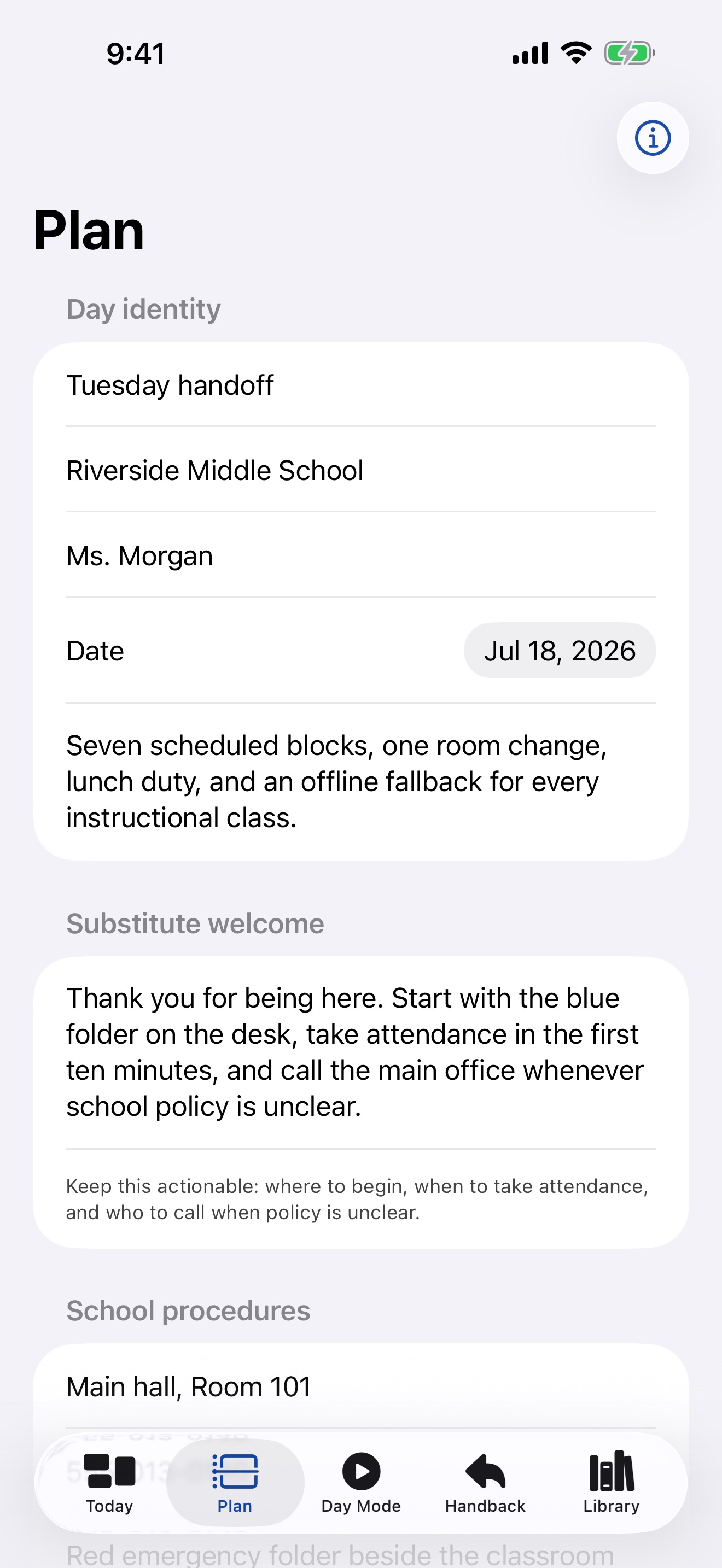 DayHandoff: Sub Plans screenshot 2 of 5