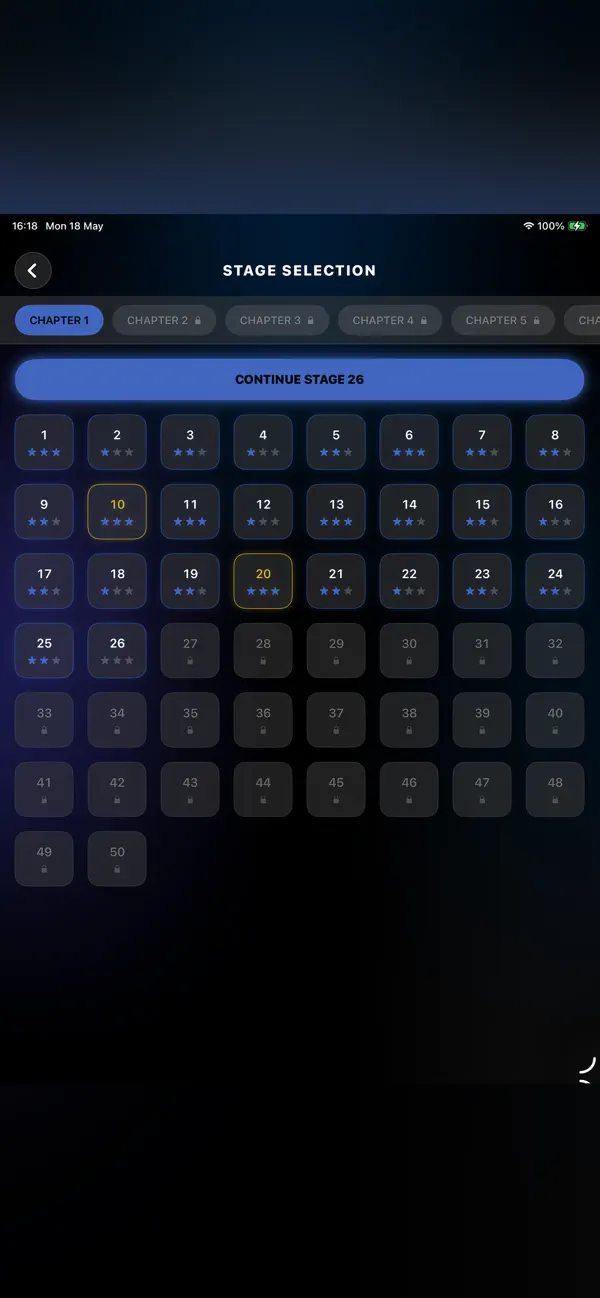 Slice It: Cut Puzzle Logic: Chapter tabs and numbered stage grid (iPhone & iPad)