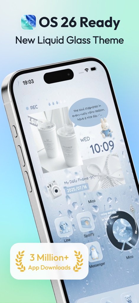Mico - Widget & Live Wallpaper - Discover the app's full optimization for OS 26, showcasing the new Liquid Glass Theme and integrated widgets.