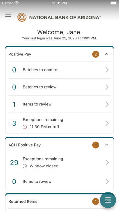 NB|AZ Positive Pay iPhone screenshot