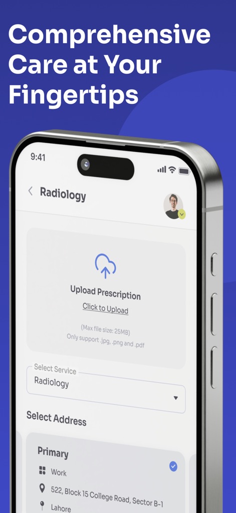 ChughtaiLab - Die App vereinfacht die Beauftragung von Dienstleistungen, indem sie Nutzern das Hochladen von Rezepten ermöglicht und eine flexible Auswahl der Lieferadresse für maximale Bequemlichkeit bietet.