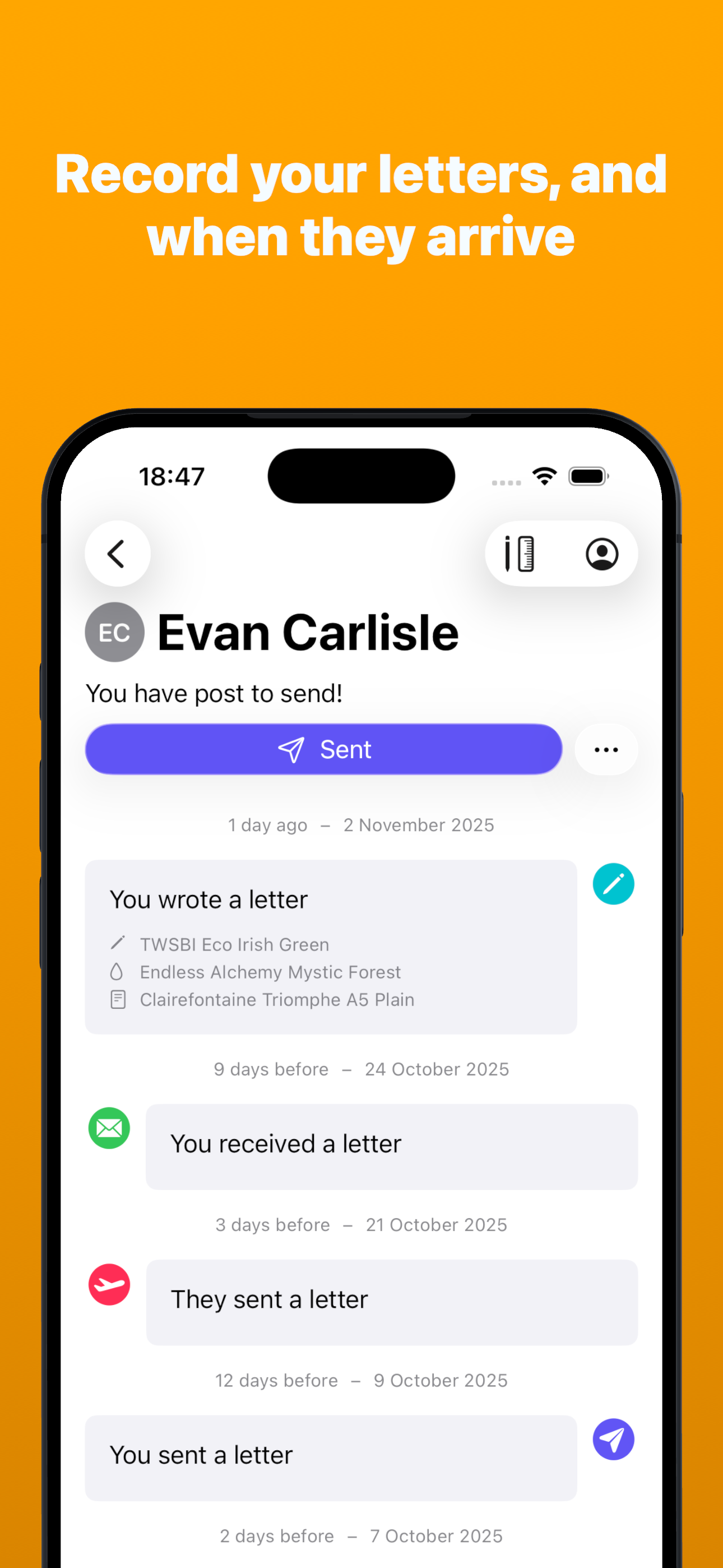 Pendulum - Pen Pal Tracker screenshot 2