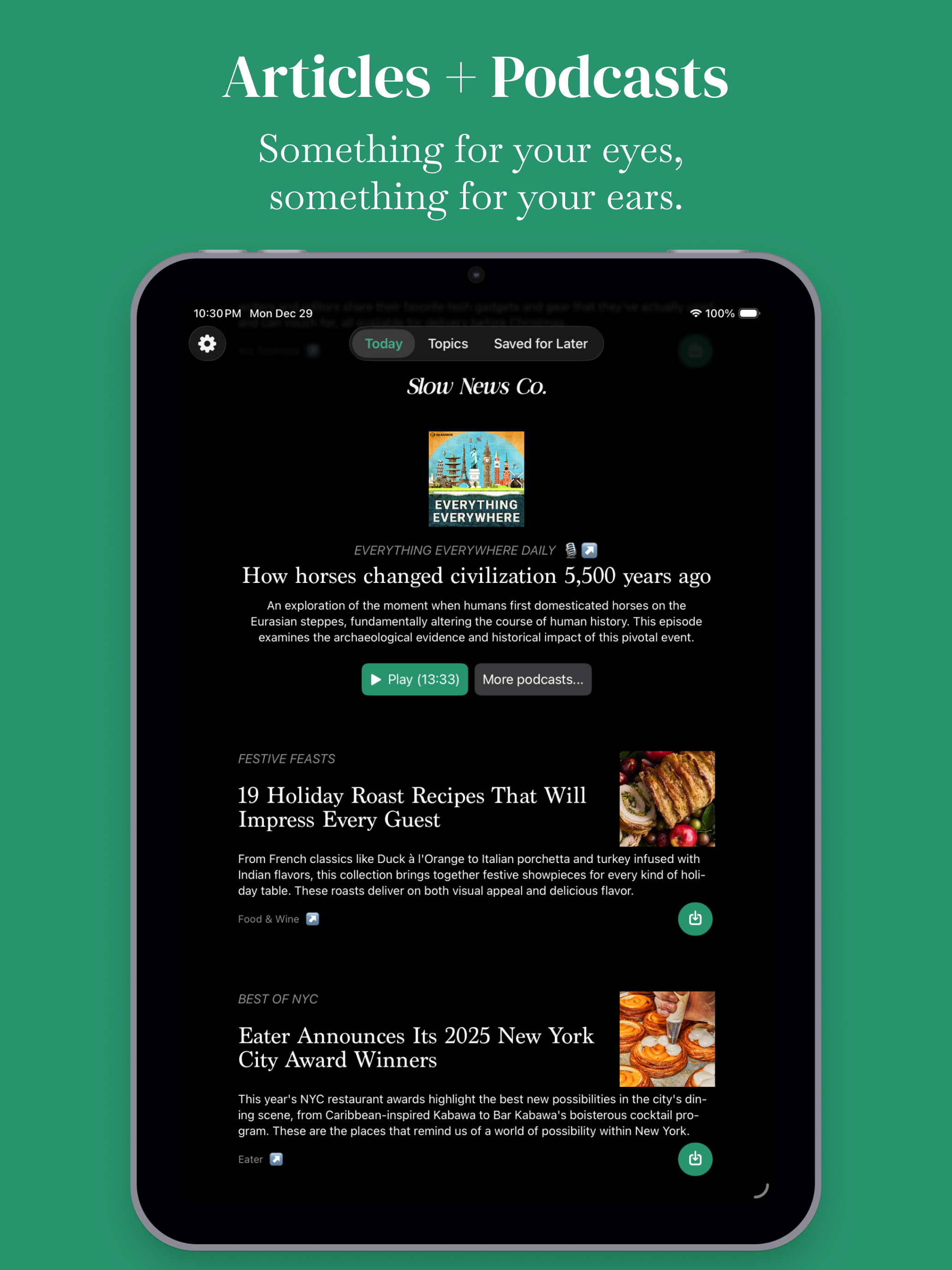Slow News Co: Articles, Topics