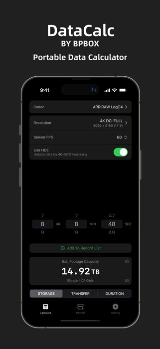 DataCalc by DPBOX: Video Data Screenshot 1 of 6