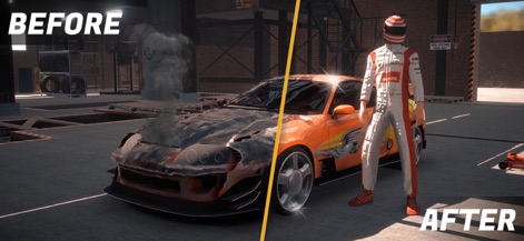 Parking Master Multiplayer 2 - Witness the dramatic transformation of a car from severely damaged to perfectly restored, highlighting the app's detailed damage modeling and repair mechanics.