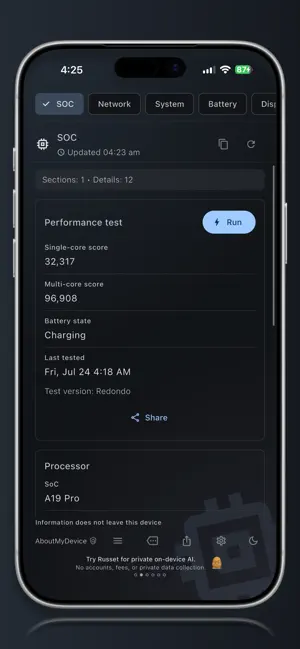 AboutMyDevice: Benchmark, info screenshot 1