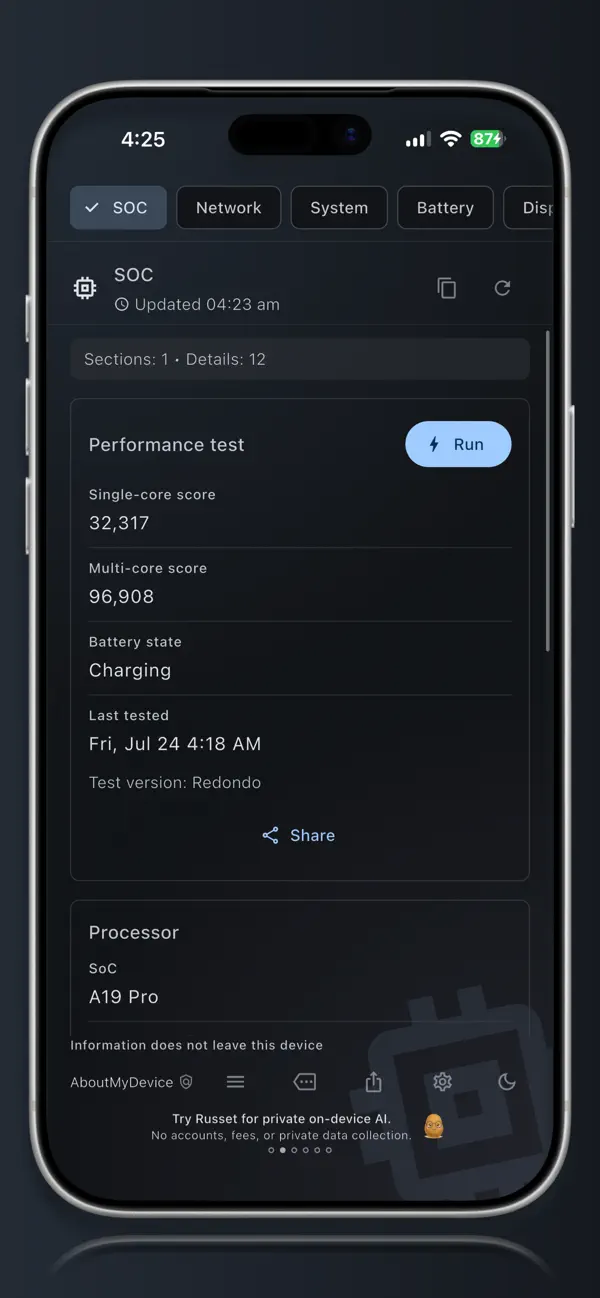 Screenshot #1 pour AboutMyDevice: Benchmark, info