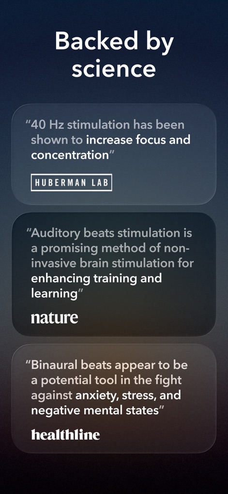 Moongate: Binaural Beats - This tool emphasizes scientific credibility through quotes from reputable sources like Huberman Lab and Nature, validating its binaural beat methodology.