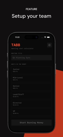 Tabb: Meeting cost calculator screenshot