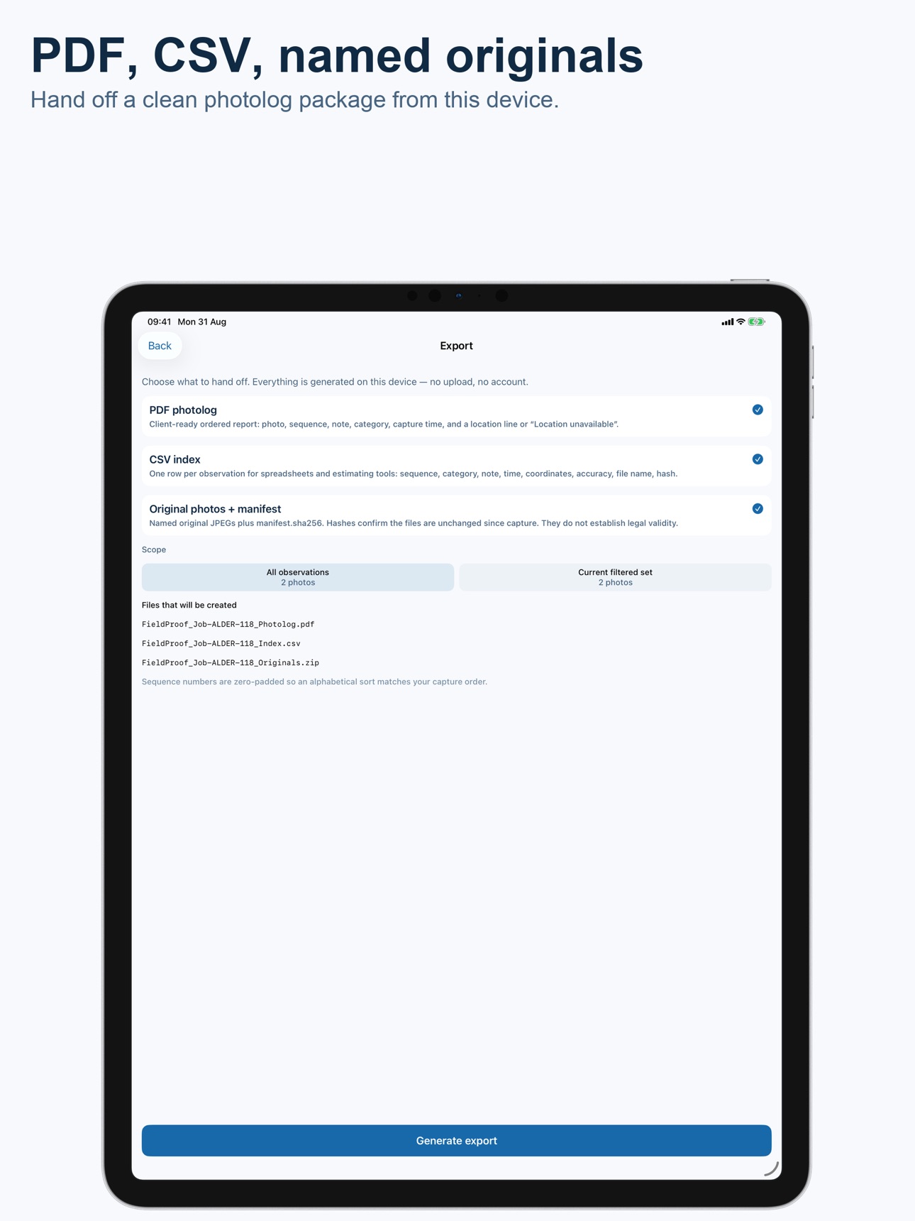 Screenshot 10 of FieldProof Log: Inspection