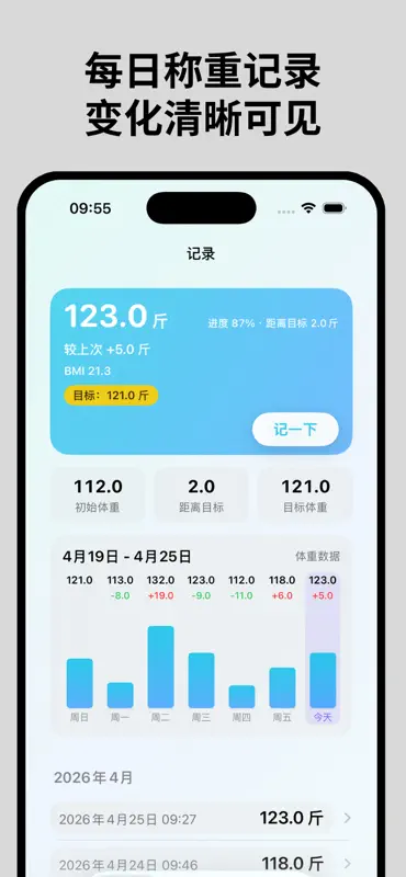 体重日记 - 体重记录减肥健身轻断食管理软件 screenshot 1 of 3