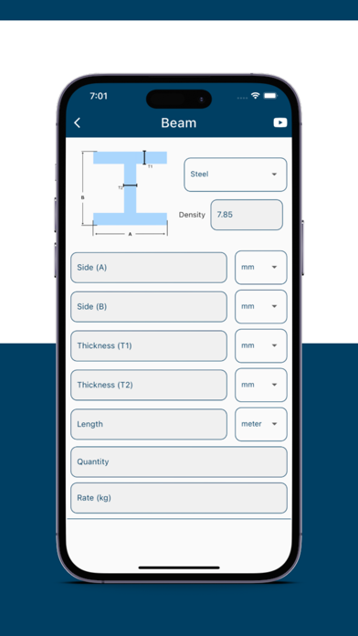 Steel Weight Calculator App Screenshot