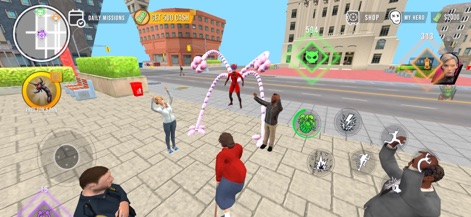 Superhero Crime Open World War - Observe the app's diverse range of alien powers, indicated by the on-screen ability icons, alongside the hero's visually distinct tentacle appearance.