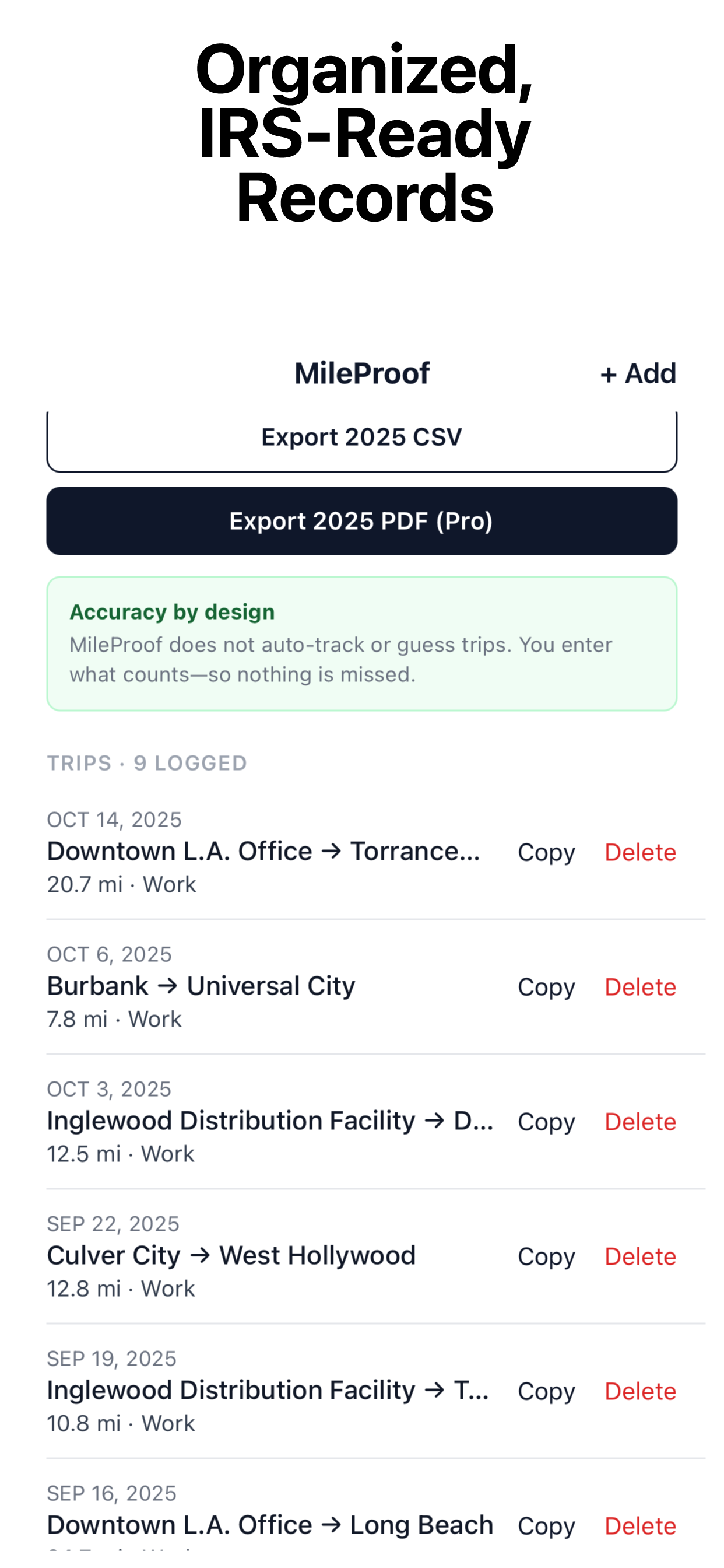 MileProof Mileage Log