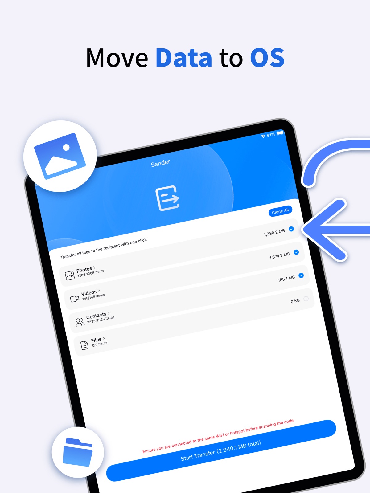 Data Transfer Move to OS ipad screenshot 1