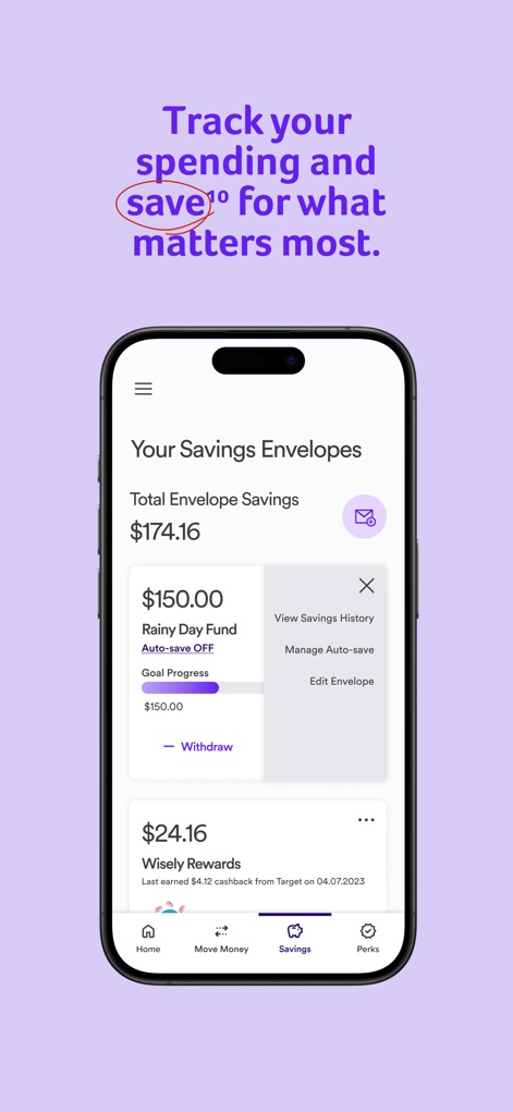 myWisely: Mobile Banking - Users can effectively manage their finances through dedicated savings envelopes and customize automatic savings, ensuring goals are met effortlessly.