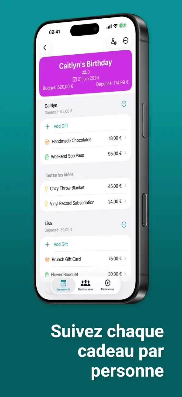 Screenshot #2 pour Liste Cadeaux : Suivi Budget