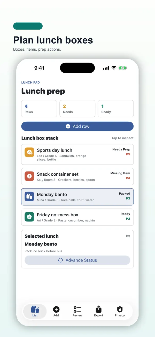 Screenshot #1 pour School Lunch Box Prep Pad
