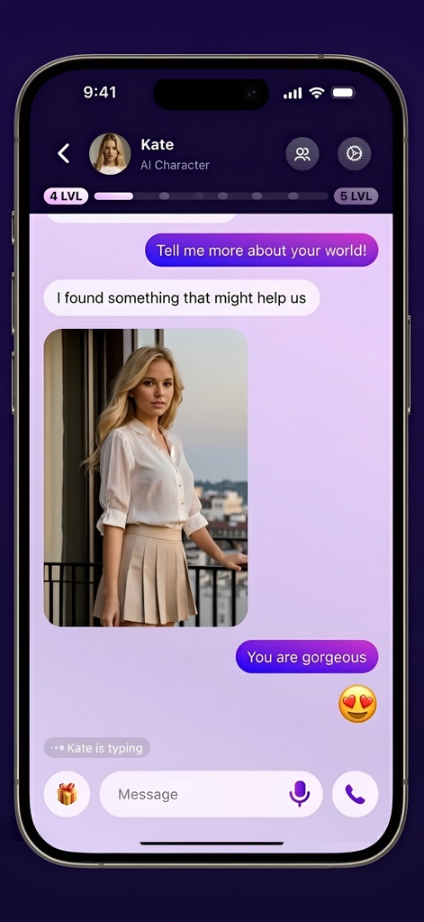 ChaChat:Chat with AI Character - Users experience rich interactive chats, including sending images directly within conversations and benefiting from real-time "typing..." indicators for a more engaging dialogue.