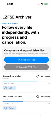 LZFSE Archiver iPhone screenshot