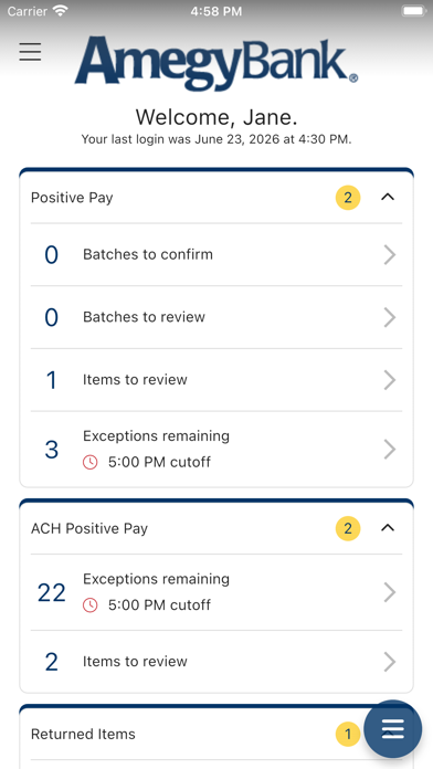 Amegy Bank Positive Pay app screenshot