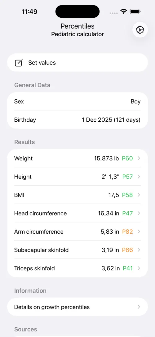 Percentiles Pediatric Charts 截图 3