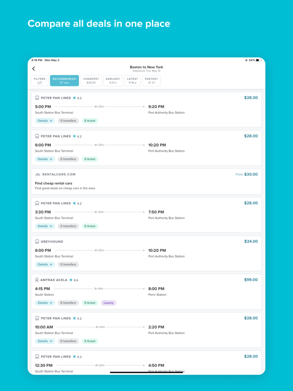 Wanderu: Bus & Train Tickets iPad screenshot 2 - Travel app