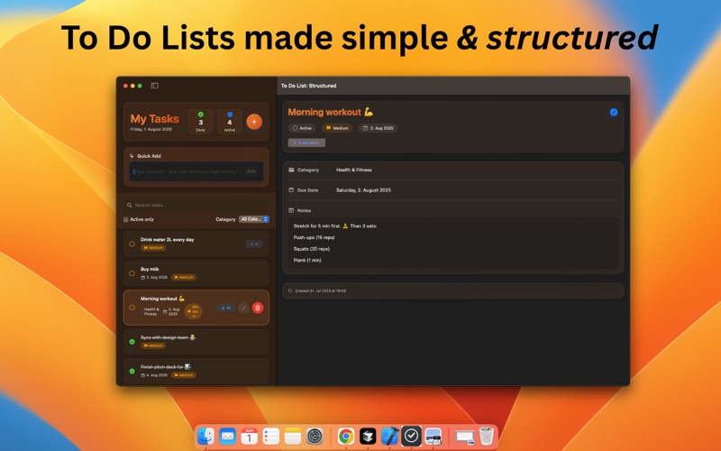 To Do List: Structured app screenshot