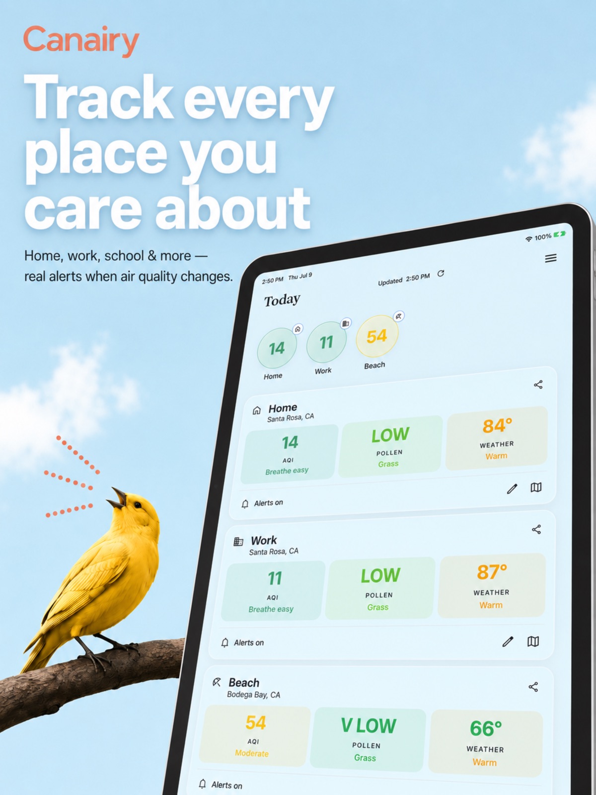 Canairy: Air Quality Alerts ipad screenshot 1
