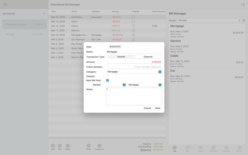 Checkbook Bill Manager screenshot 2