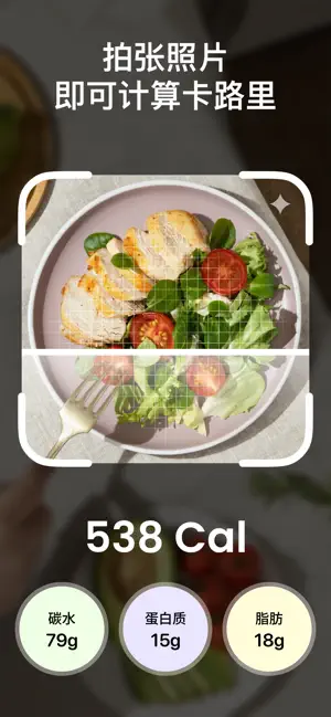 轻果健康：AI计算食物热量卡路里，饮食记录减脂体重管理软件 iPhone screenshot 1