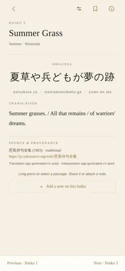 Screenshot von Basho: Haiku Reader auf dem iPhone 2