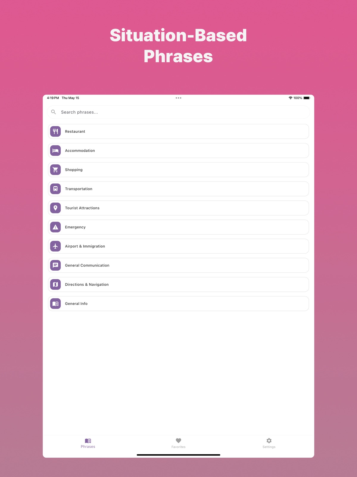 Japanese Phrasebook Travel ipad screenshot 1