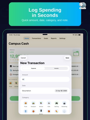 Campus Cash: Student Budget iPad screenshot