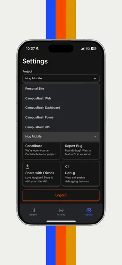 Captura de pantalla de HogLite — PostHog Mobile App en iPhone 5
